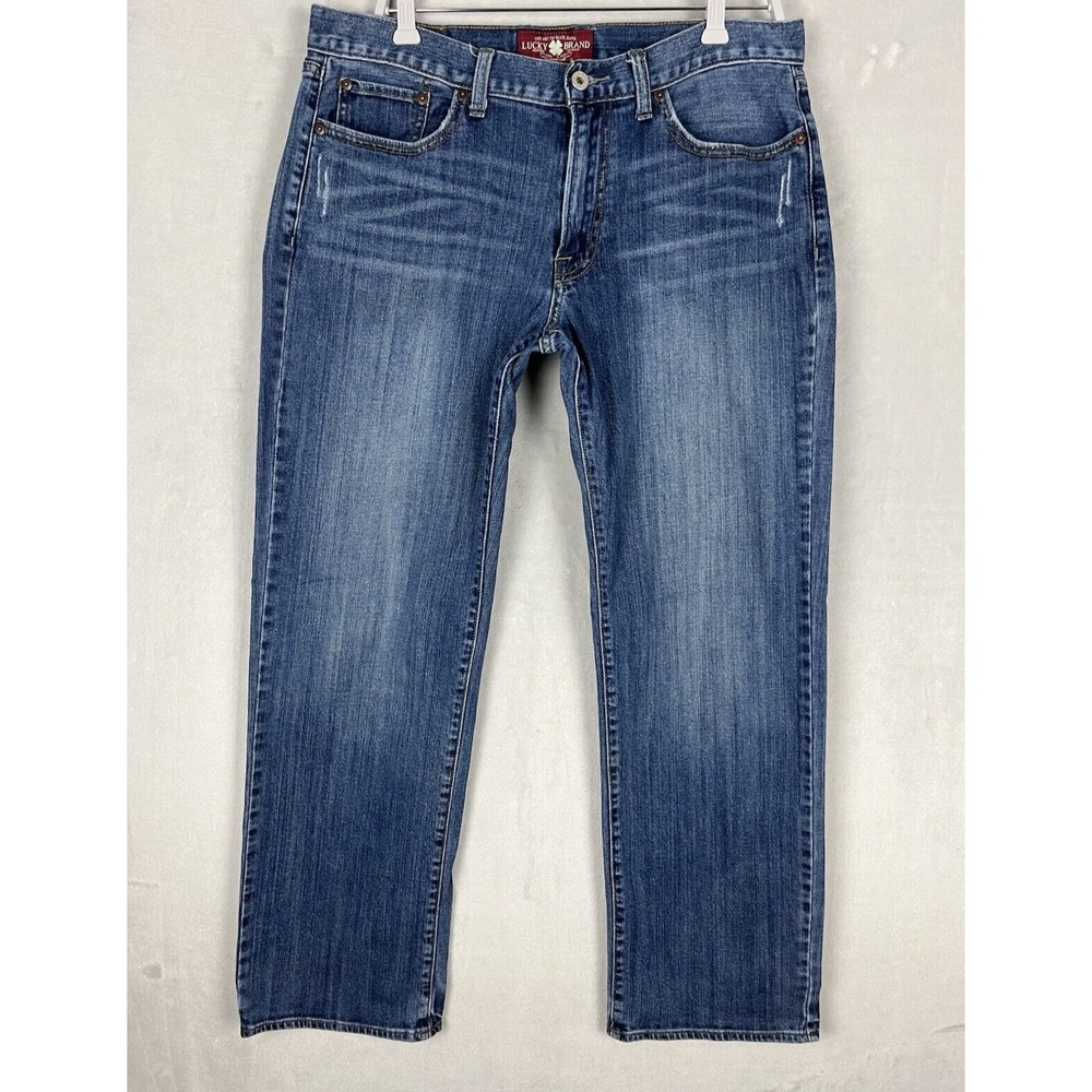 Lucky Brand Jeans Men 34x32 Blue Wash 361 Vintage Straight Leg Whisker Distress